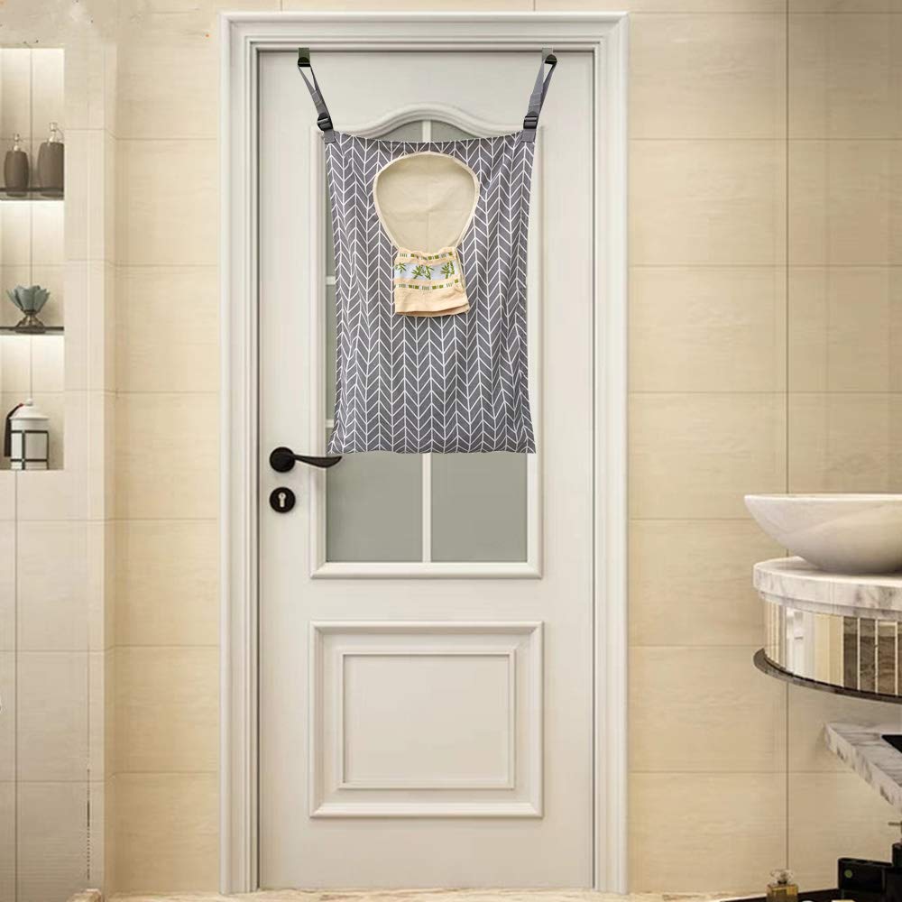 Hdhyk Adjustable Door-Hanging Laundry Hamper With Stainless Steel Hooks