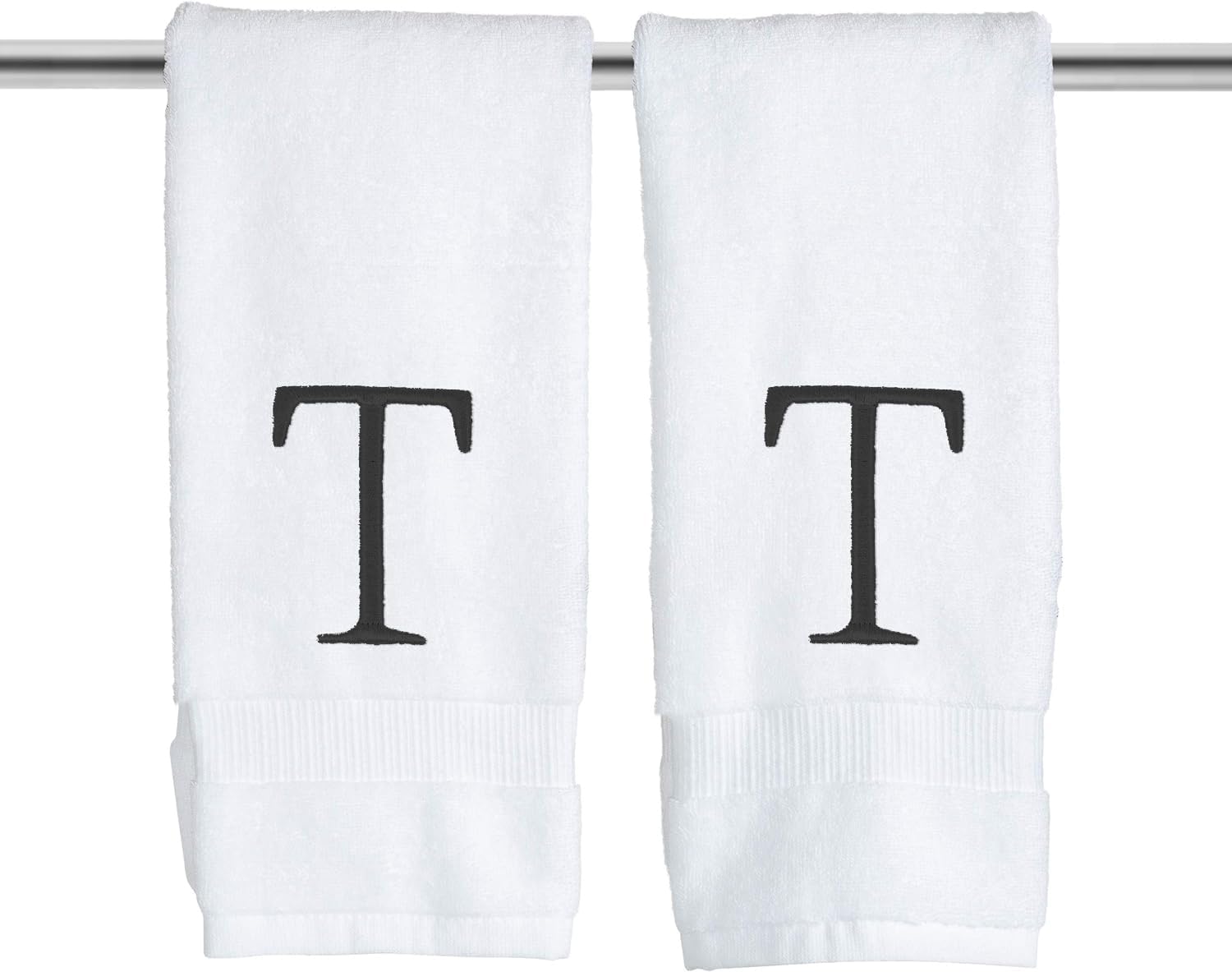 Black And White Bathroom Hand Towel - Monogrammed Luxury Hotel Quality Decorative Embroidered Towel For Powder Room, Spa - Gots