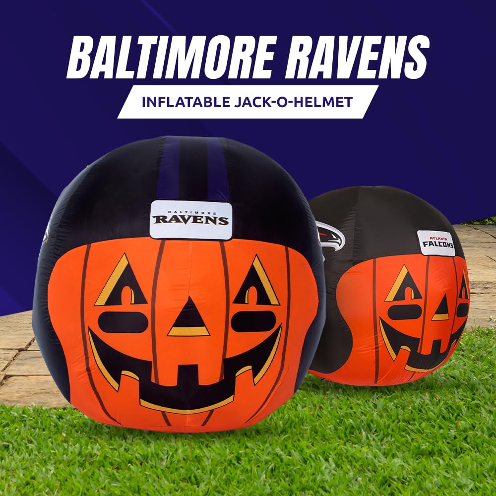Sporticulture NFL Baltimore Ravens 4ft Inflatable Jack-O-Helmet with LED Lights & Built-in Blower - Halloween Merchandise Decor