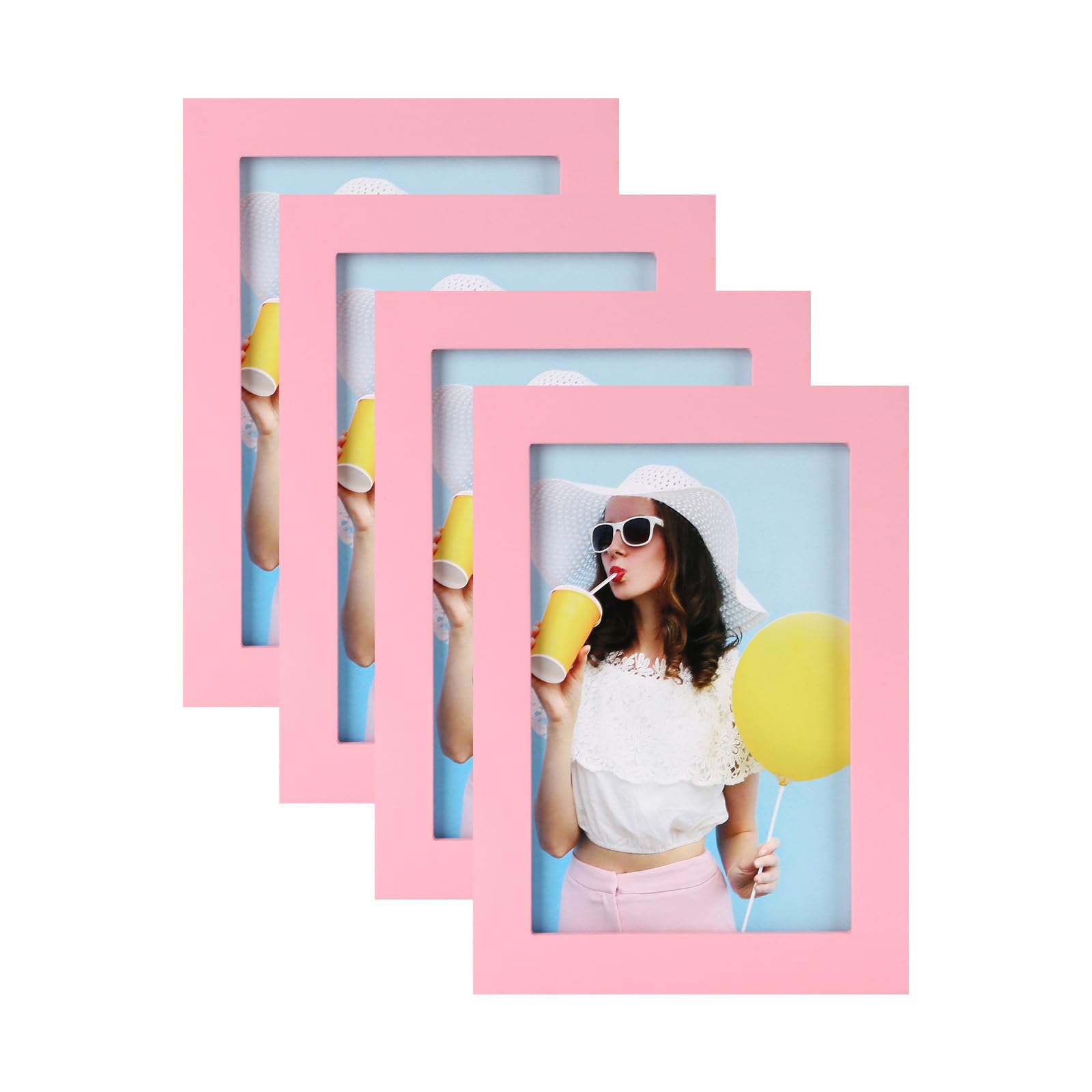 wyooxoo 4x6 Picture Frames Set of 4 Pink Made Of Solid Wood Photo Frames Colorful Frame with HD Plexiglass, Wall or Tabletop Dis