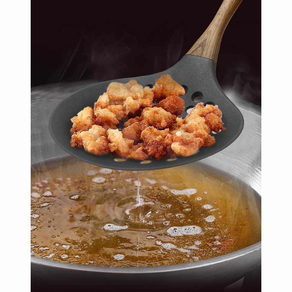Tongyuan Skimmer Slotted Spoon With Woodlike Soft Touch Handle-Skimmer Spatula - Cooking Strainer For Soups,Stews,Gravy,Hot And