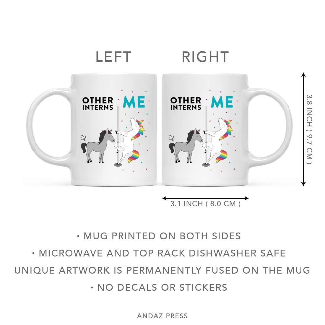 Andaz Press Funny Quirky 11oz. Ceramic Coffee Tea Mug Thank You Gift, Other Interns Me, Horse Unicorn, 1-Pack