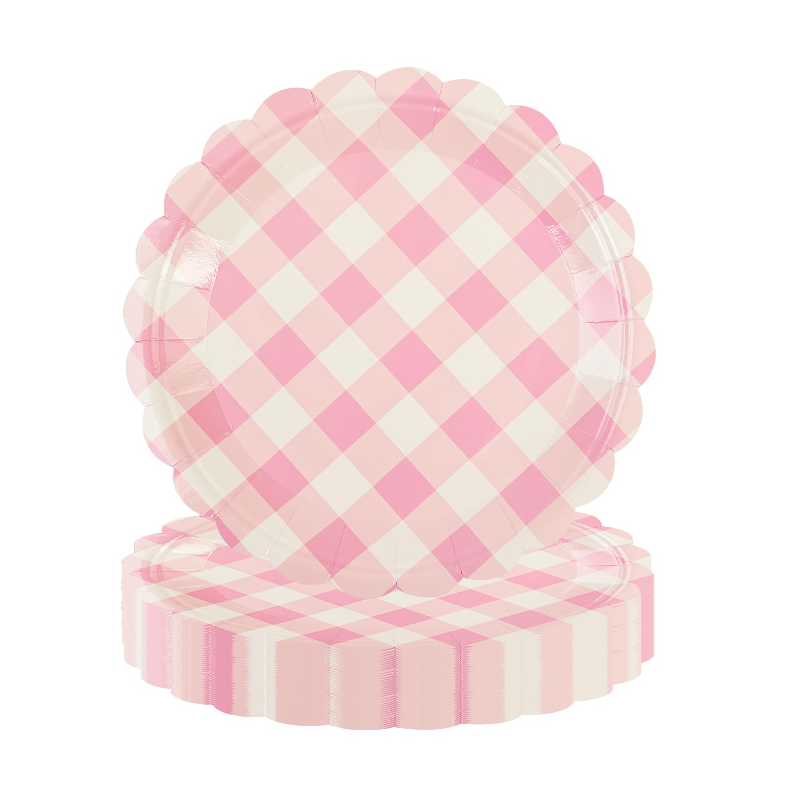 50Pcs Light Pink Scalloped Paper Plates - 7Inch Striped Dessert Plates For Cake Salad Fruit Disposable Decorative Dinner Dessert