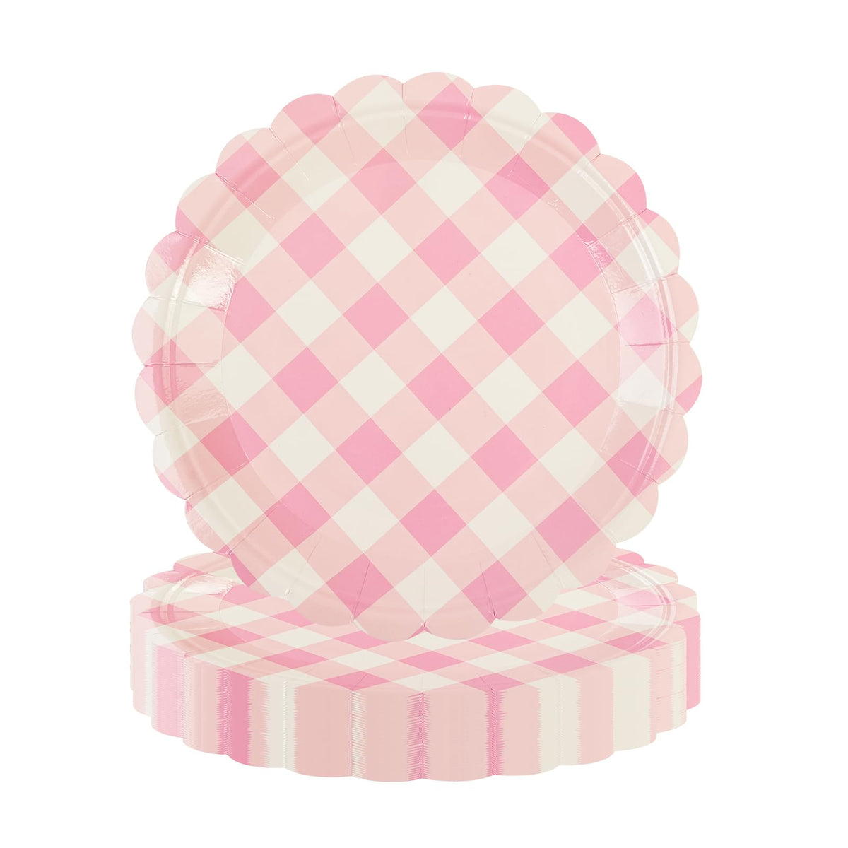 50Pcs Light Pink Scalloped Paper Plates - 7Inch Striped Dessert Plates For Cake Salad Fruit Disposable Decorative Dinner Dessert