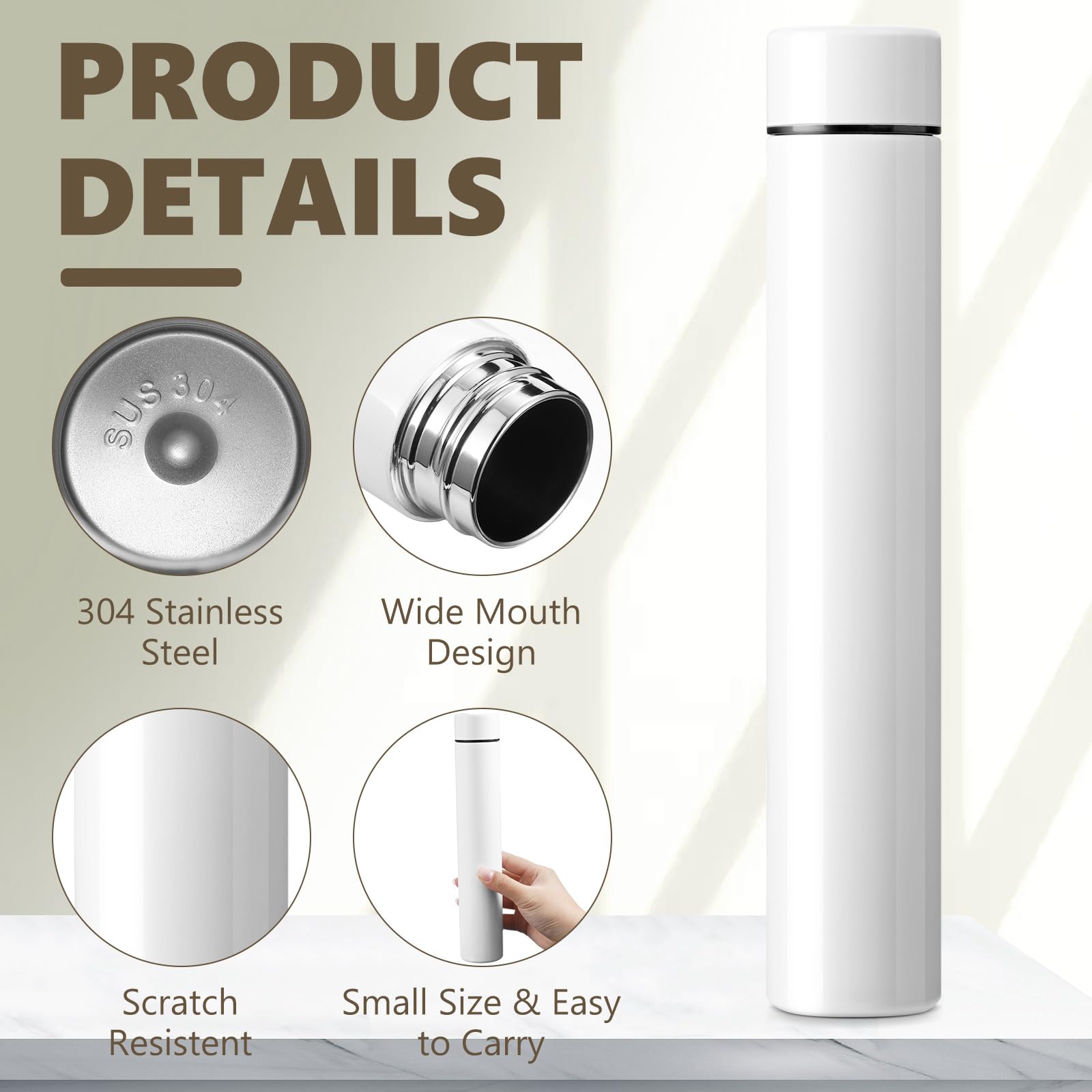 Vesici 4 Pack Slim Water Bottle 8.8 Oz Small Stainless Steel Purse Compact Water Bottle Camping Travel Insulated Water Bottles B