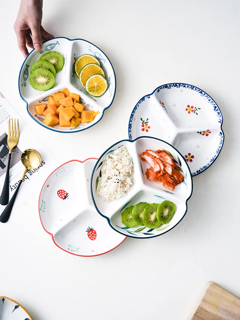 Bicuzat 1 Pcs Ceramic Portion Control Plate Divided Plate Dessert Dish Salad Plate Dinner Plate-8 Inch-Leaves