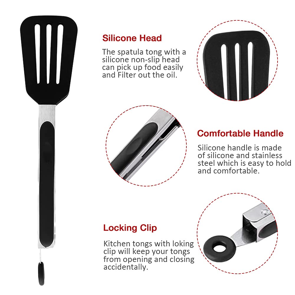 Pharamat Mini Silicone Serving Tongs Set Of 3, Small Kitchen Tongs (7 Inch) With Silicone Tips And Stainless Steel Handle, Cooki