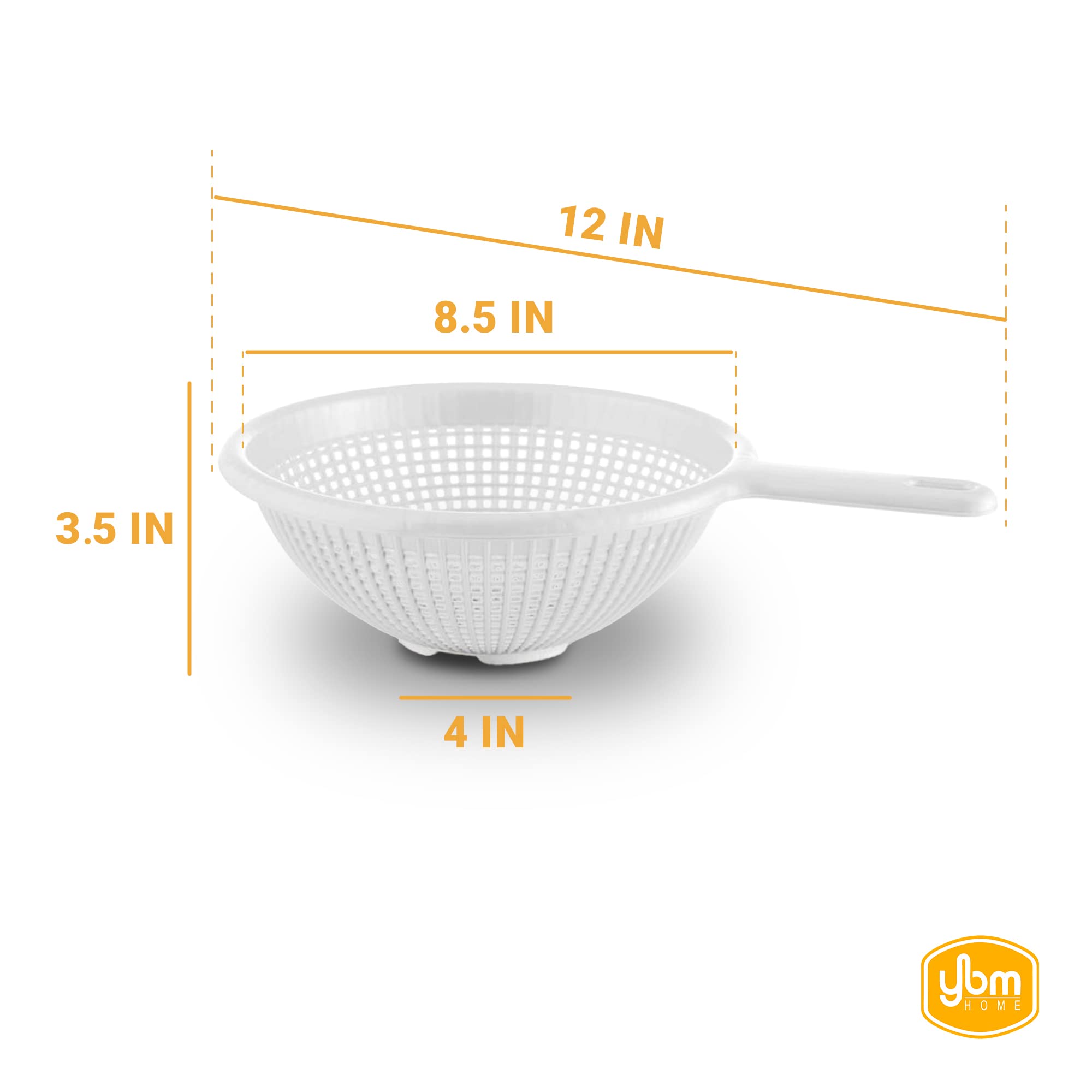 Ybm Home 8.5 Inch Deep Plastic Strainer Colander With Long Handle - Made Of Food Safe Bpa-Free Plastic - Durable And Dishwasher