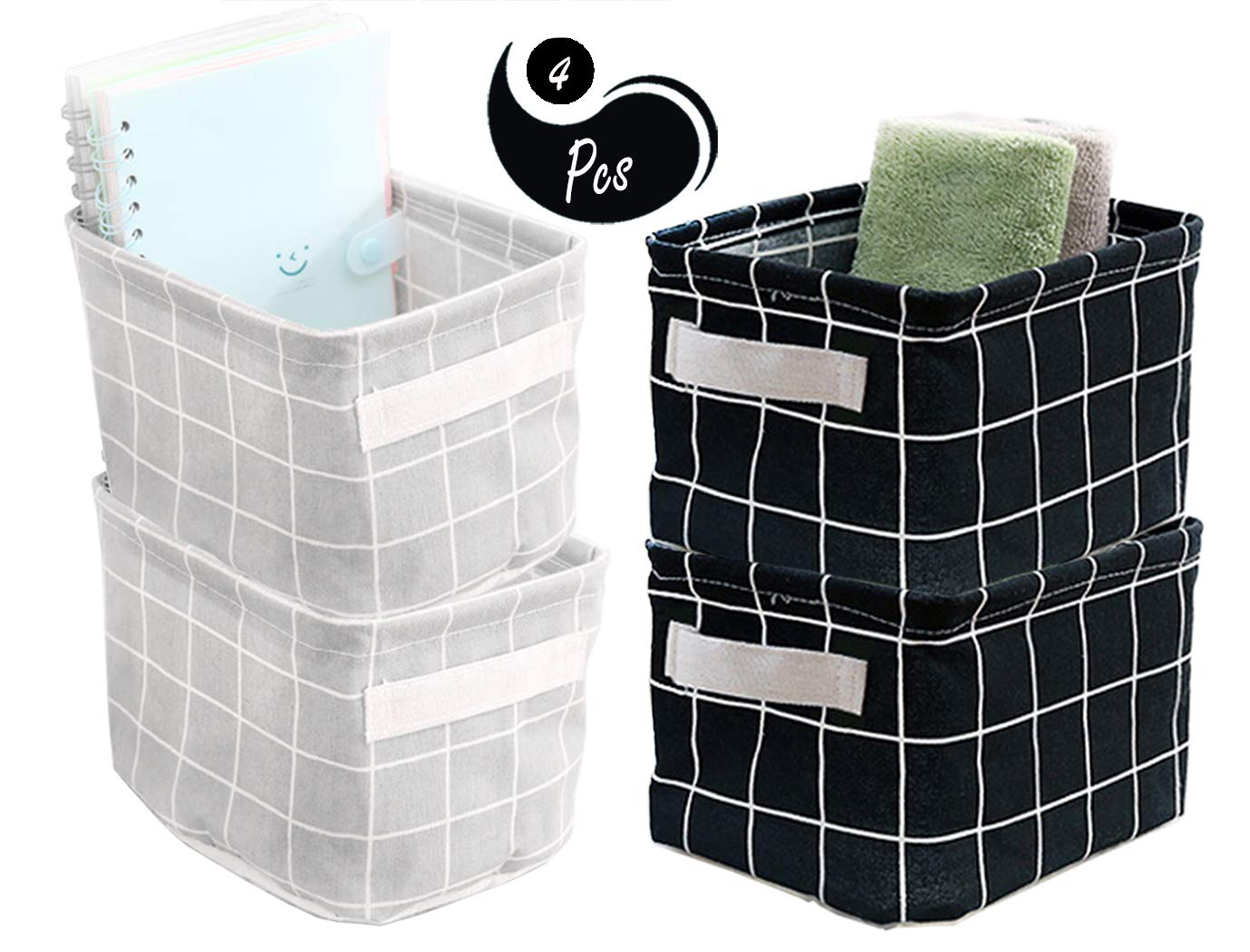 Aarainbow 4 Packs Storage Basket Bins Canvas Mini Storage Cubes Storage Basket For Makeup, Toys Liners, Books Storage Baskets Wi