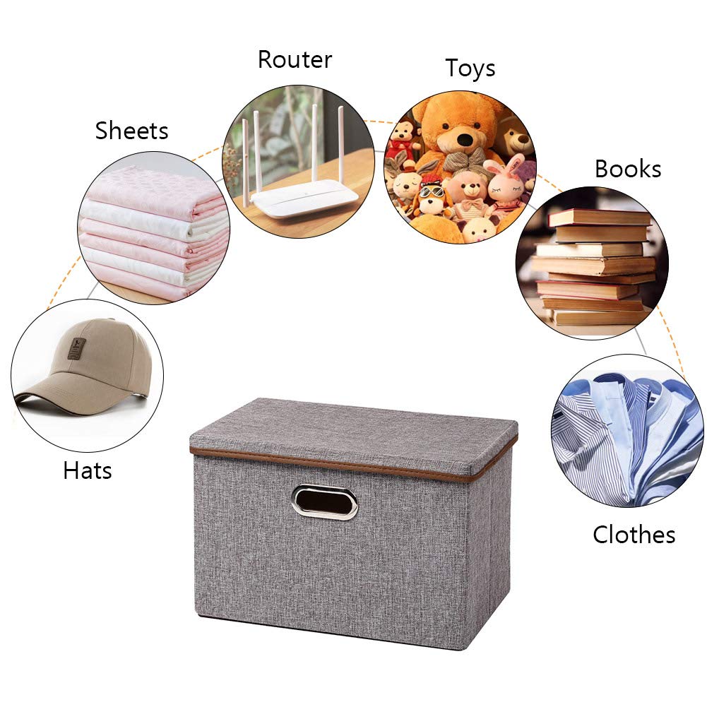 UUJOLY Large Foldable Storage Bins with Lids  Cube Collapsible Nursery Storage Box for Bedroom  Wardrobe  Shelf  Office (grey)