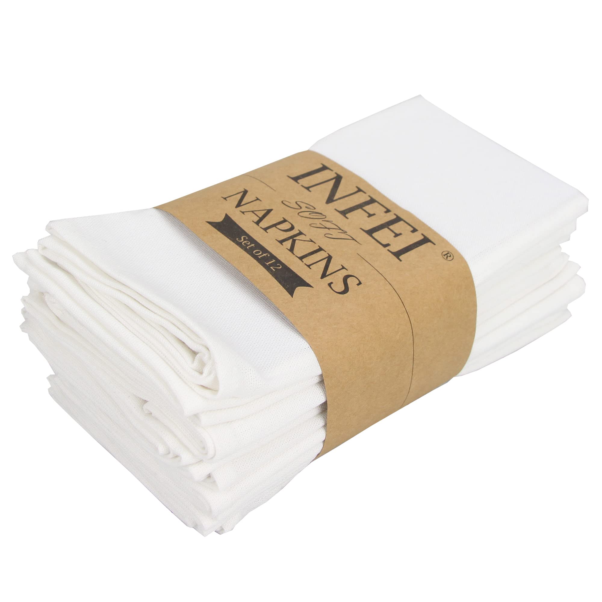 Infei Solid Color Cotton Linen Blended Thin Dinner Cloth Napkins - Set Of 12 (40 X 40 Cm) - For Events & Home Use (White)