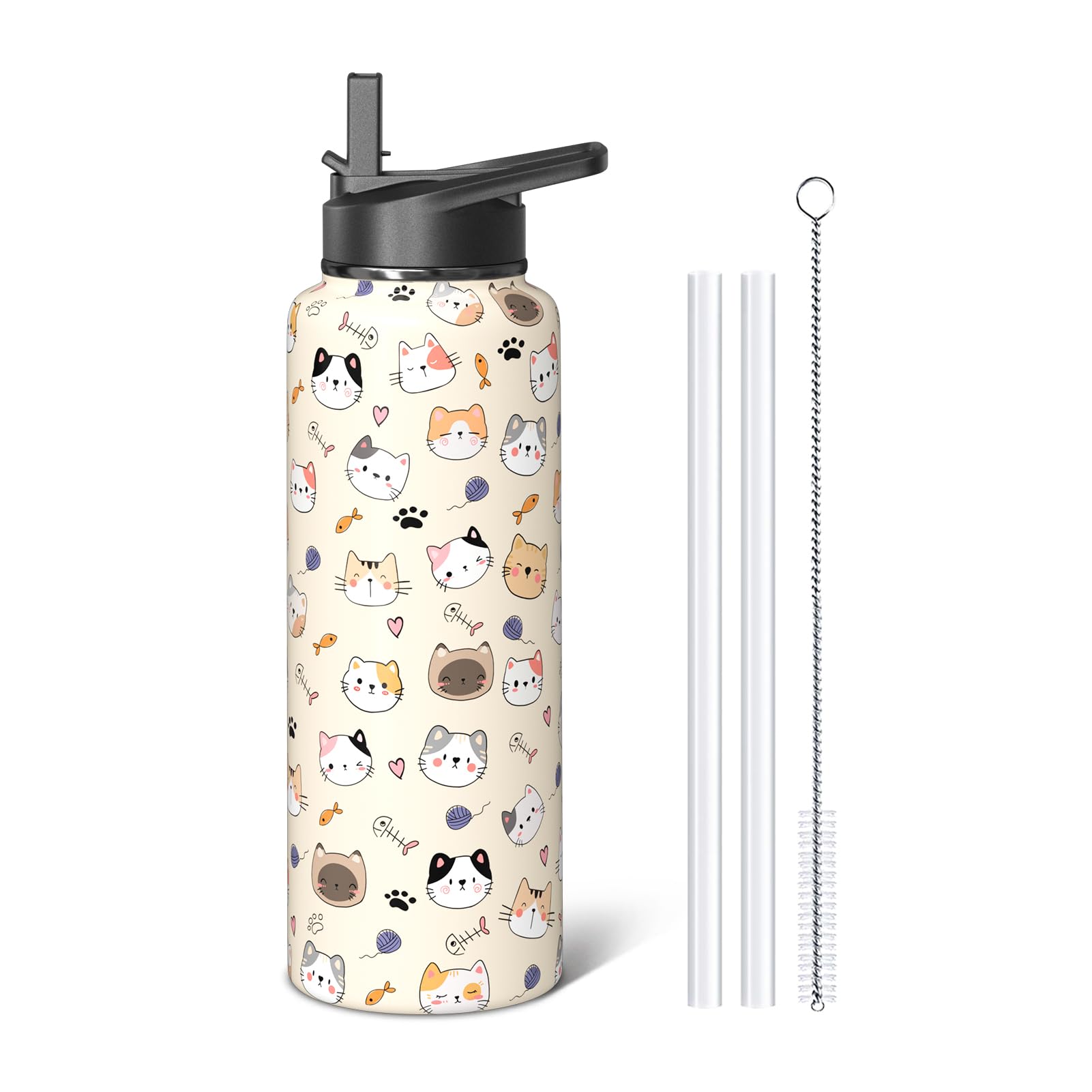 Sabobo 40oz Cute Cats Sport Water Bottles Gifts for Women Men