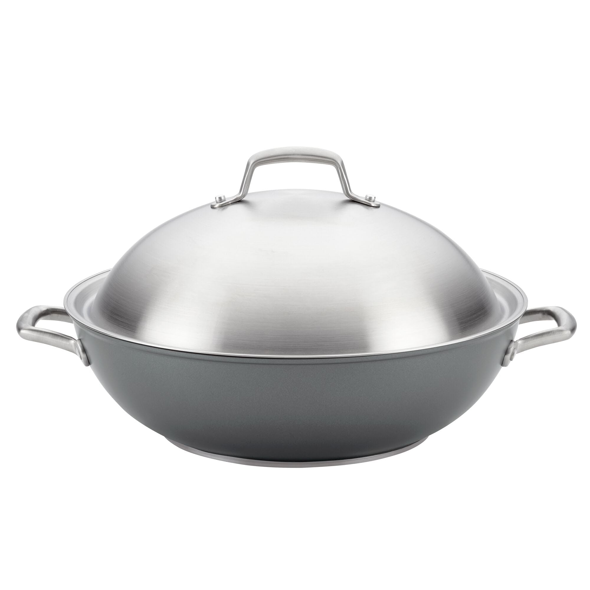 Anolon Accolade Forged Hard Anodized Nonstick Wok / Stir Fry Pan with Lid, 13.5 Inch - Moonstone Gray