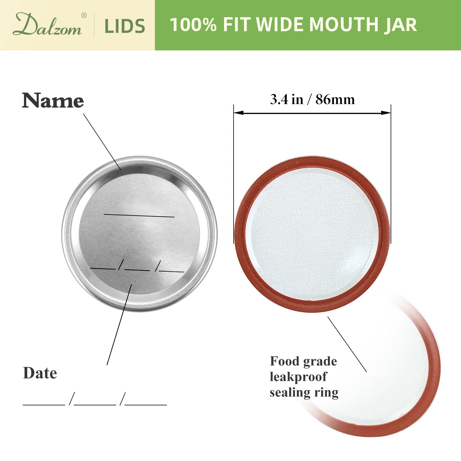 Dalzom 48Pcs Canning Lids With Rings Wide Mouth, Premium Mason Jar Lids With Bands/Rings For Wide Mouth Ball, Kerr Jars - Food G