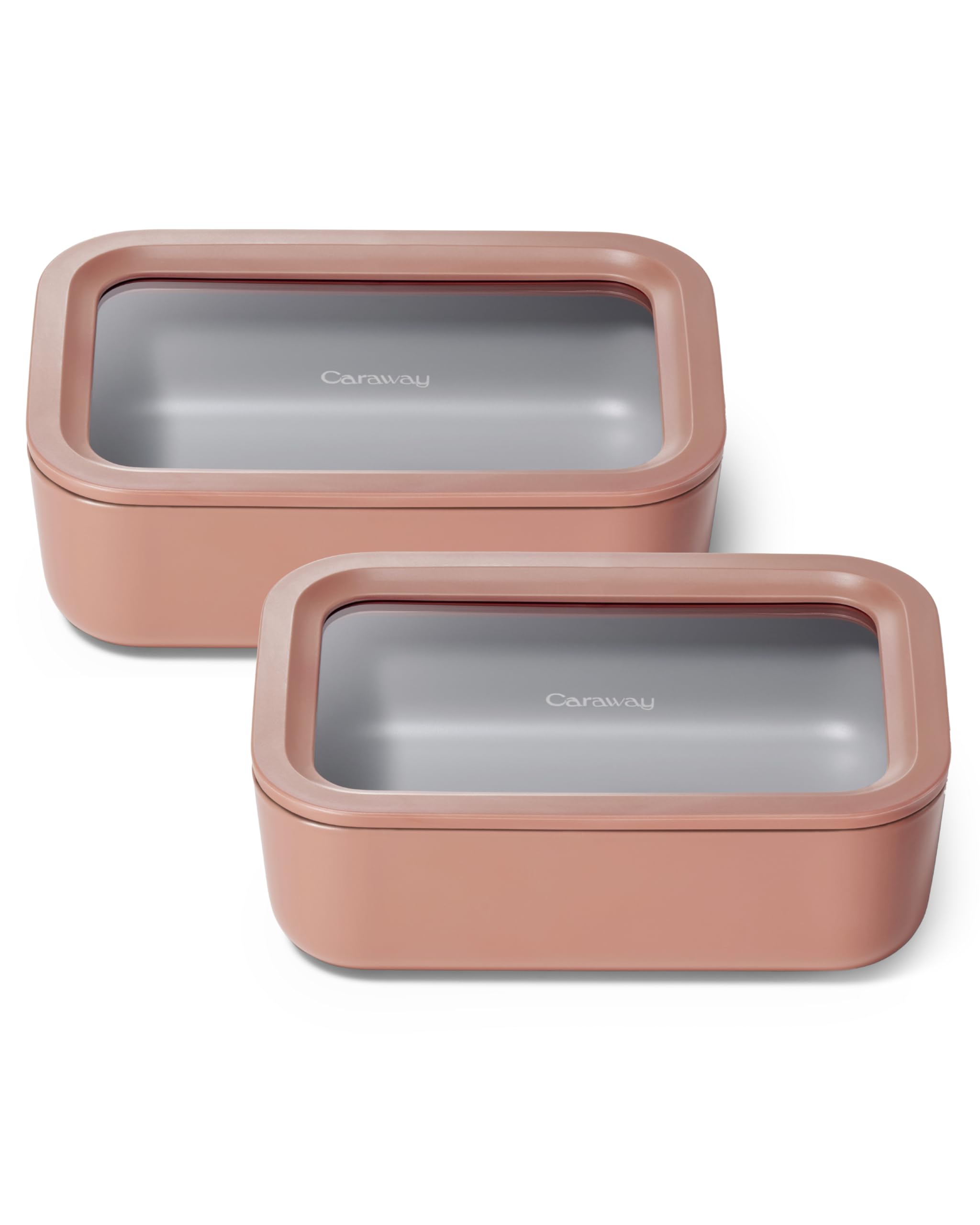 Caraway Modern Minimalist Glass Food Storage - 6.6 Cup Rectangular Containers (2 Pack) - Ceramic Coated, Non Toxic, Non Stick, L