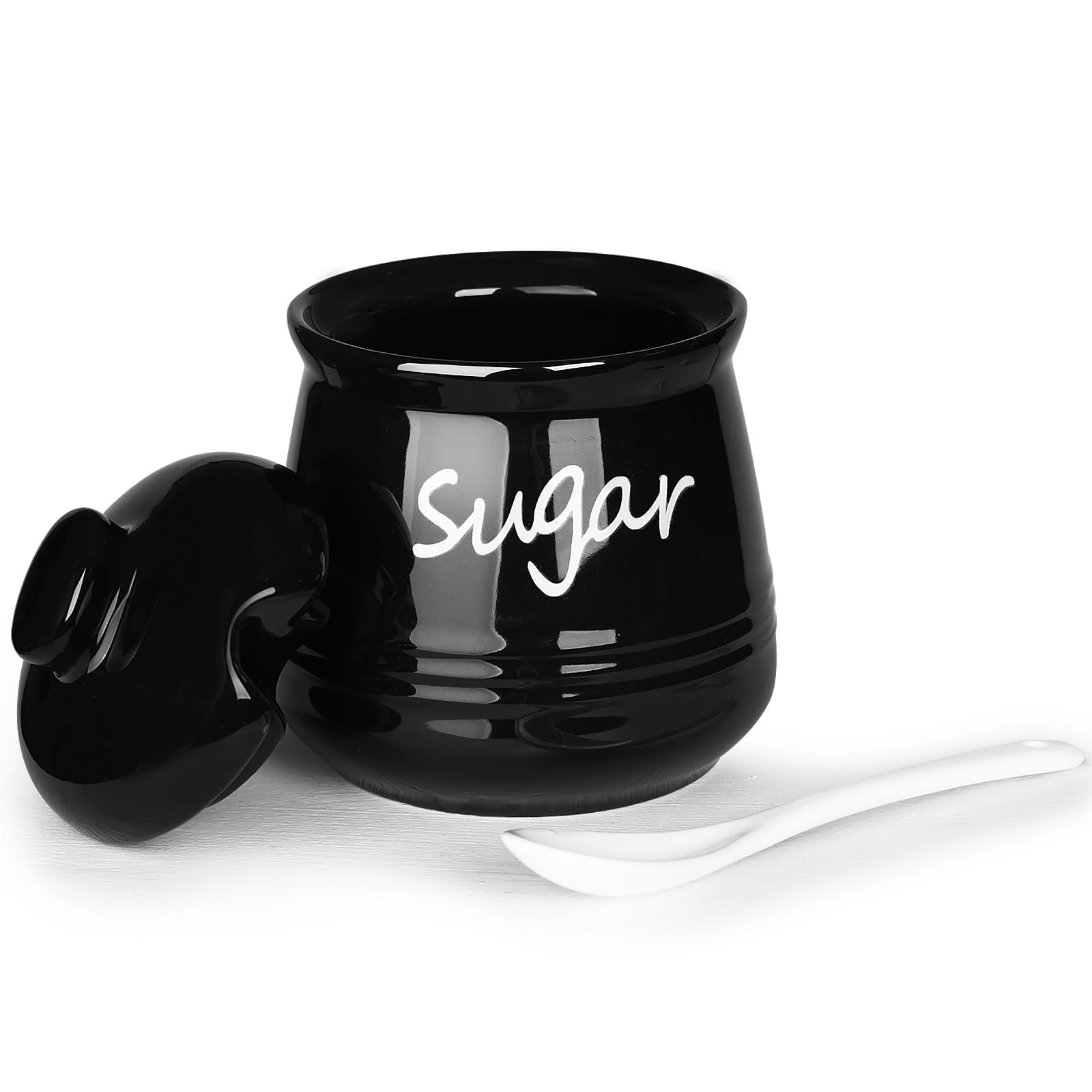 HAOTOP 12oz Sugar Bowl with Lid and Spoon,Ceramic Sugar Jar Sugar Dispenser Sugar Container Coffee Bar Accessories, Kitchen Coun
