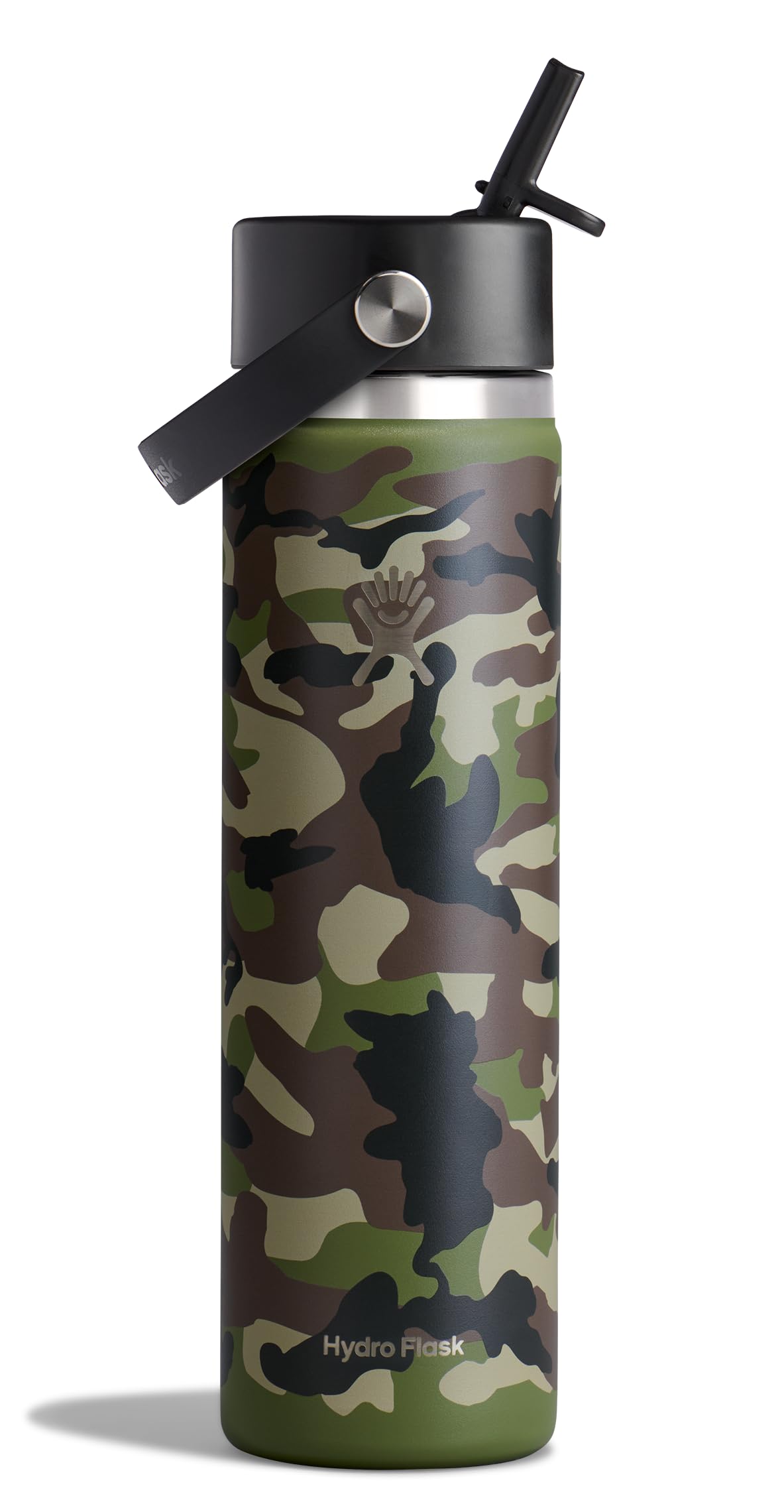 Hydro Flask Water Bottle  Insulated Stainless Steel  Wide Straw Lid, Non Spill, Leakproof in 24 Oz Woodland Camo