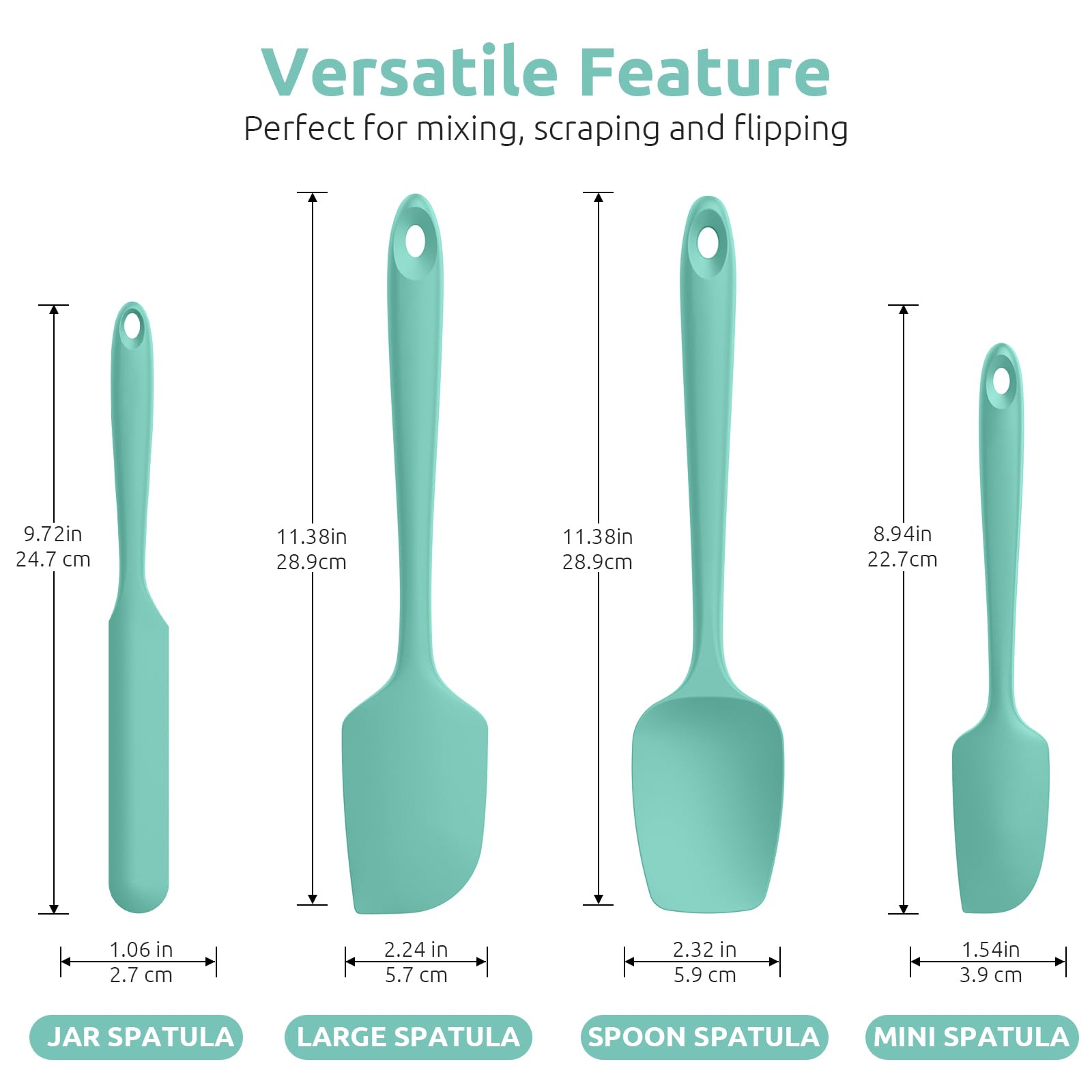 U-Taste Silicone Spatula Set With 600 Degrees Fahrenheit Heat Resistant (Teal/Aqua Sky)
