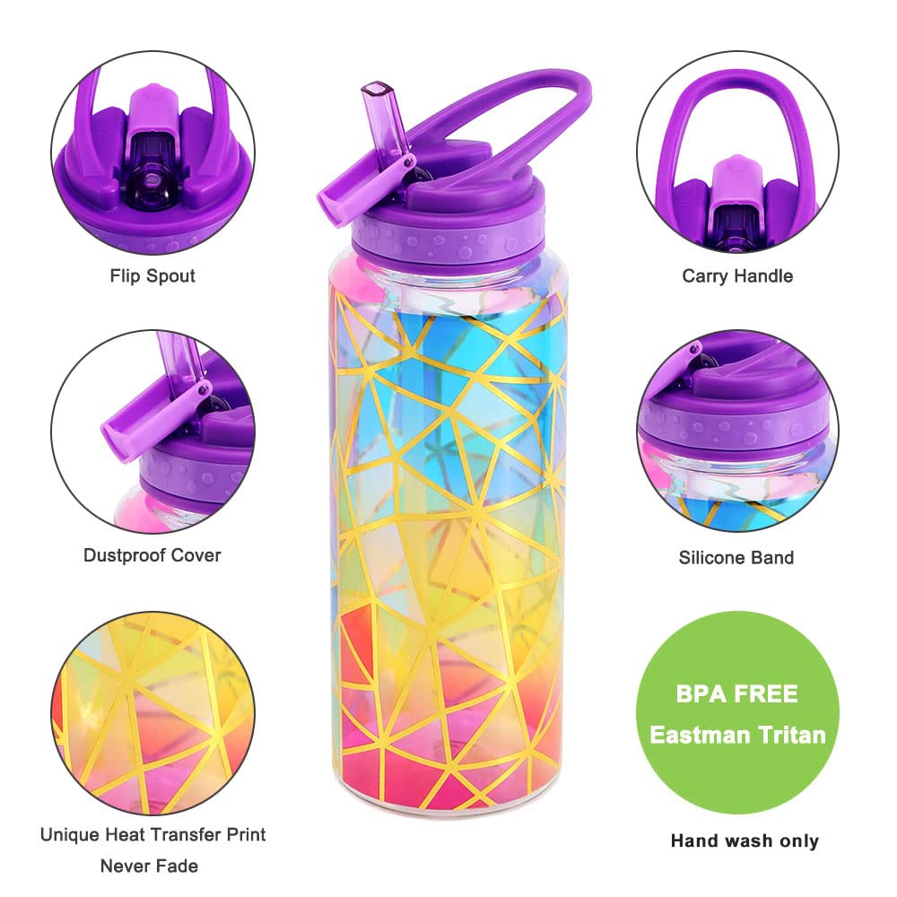 Home Tune Cute Water Bottle with Straw  BPA FREE Tritan &Leak Proof & Carry Handle & Pretty Design  32oz/950ml (Colorful)