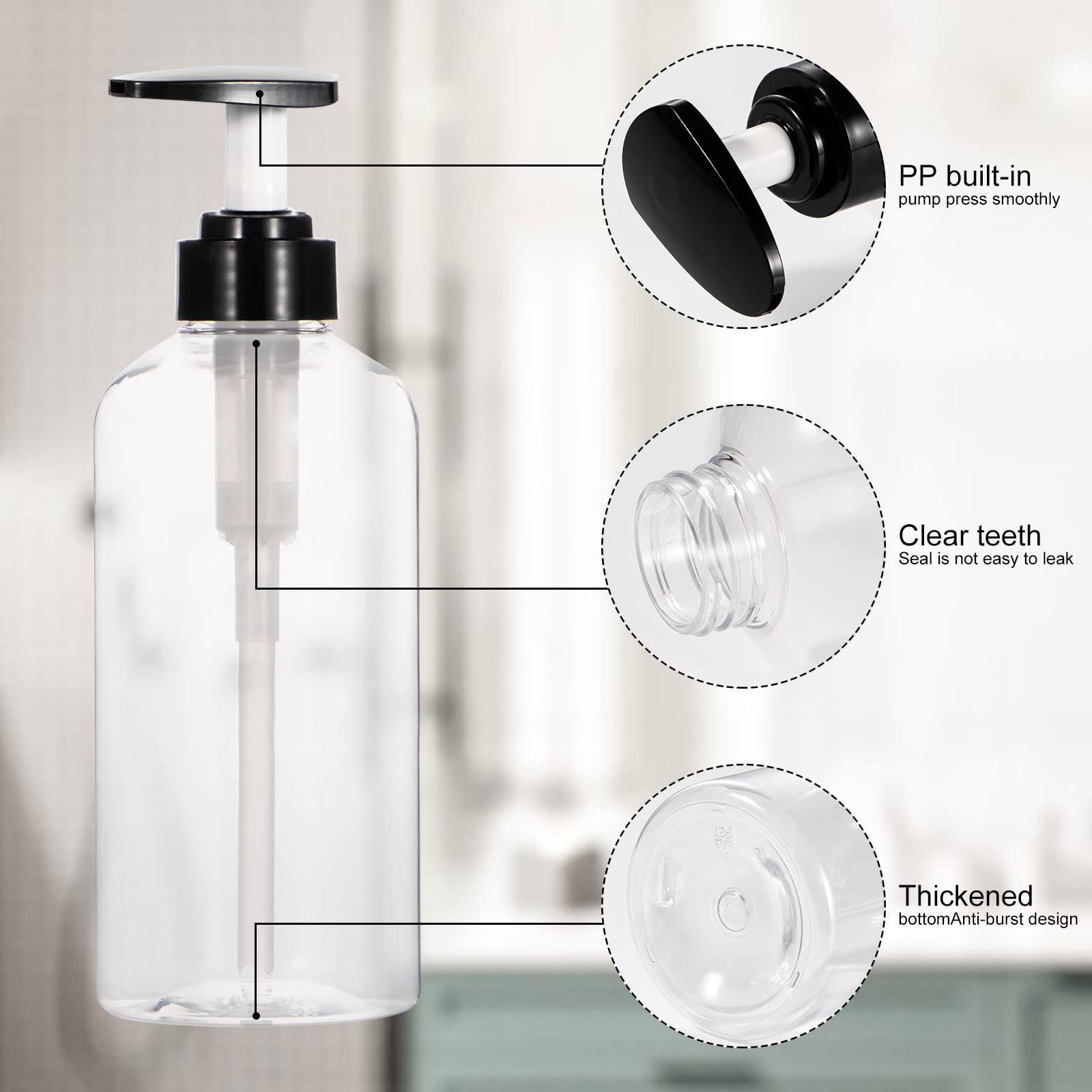 Yebeauty 2 Pack Clear Pump Bottles 17oz/500ml  Empty Plastic Lotion Bottle Pump Dispenser with Pump Refillable