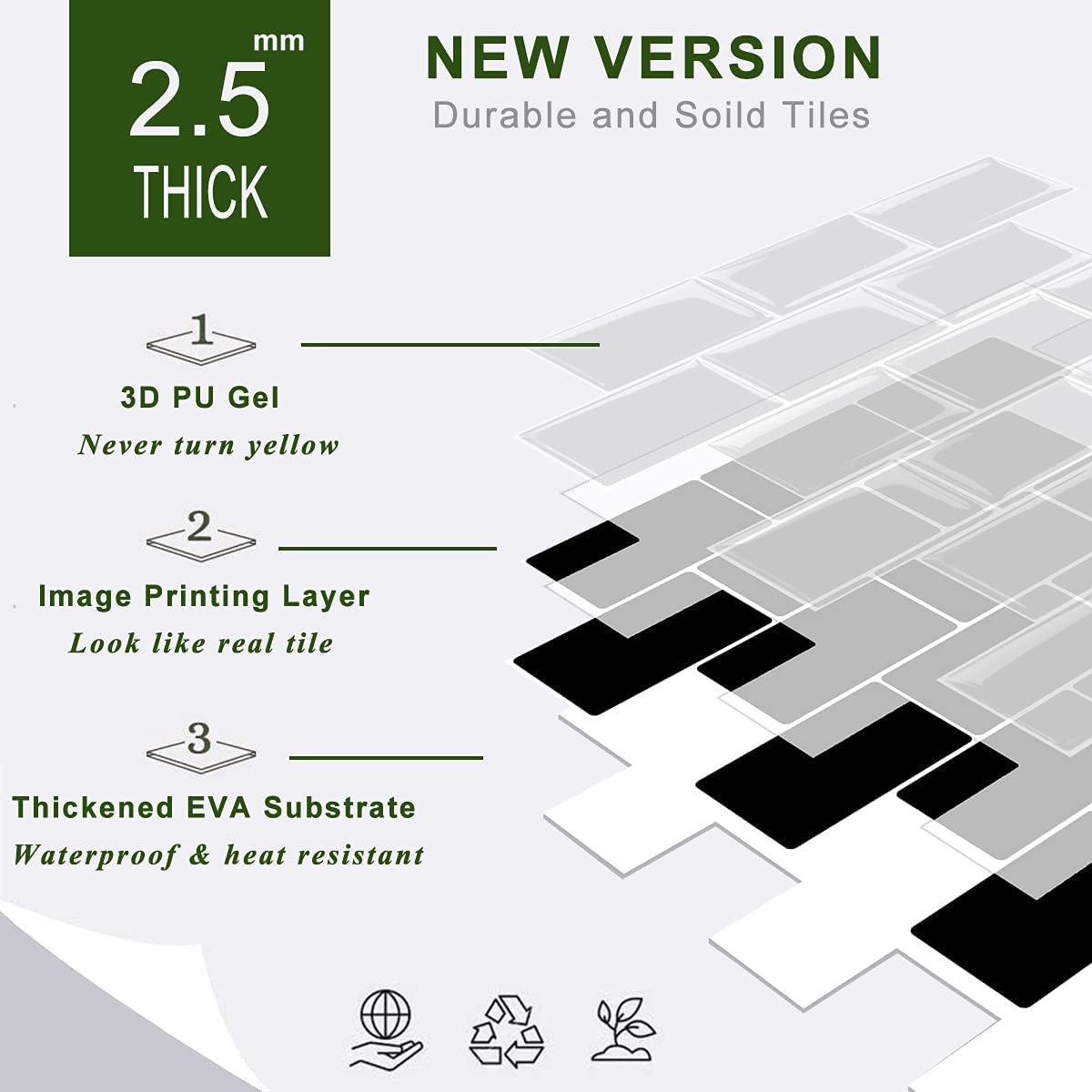 Stickgoo Subway Tiles Peel And Stick Backsplash, Stick On Tiles Kitchen Backsplash In Black (Sample, Thicker Design), 12 '' X 12