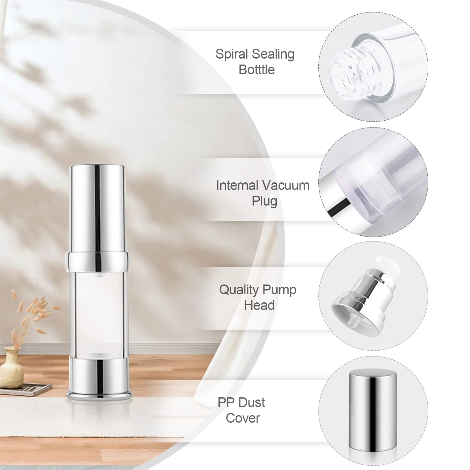 8 Pack 5Ml/0.17Oz Plastic Airless Pump Bottle Portable Lotion Container Refillable Cream Jar Vacuum Pump Press Dispenser For Tra