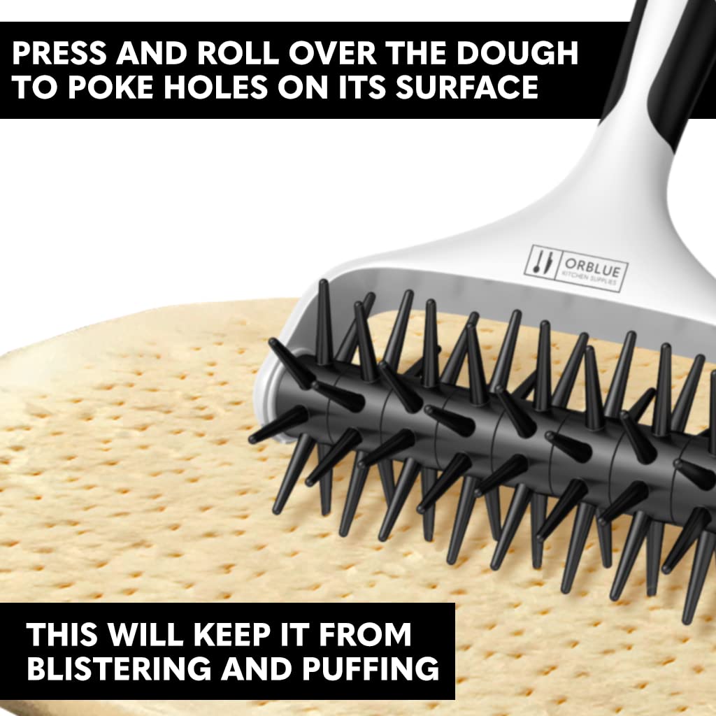 Orblue Pizza Dough Docker Pastry Roller With Spikes, Pizza Docking Tool For Home & Commercial Kitchen - Pizza Making Accessories