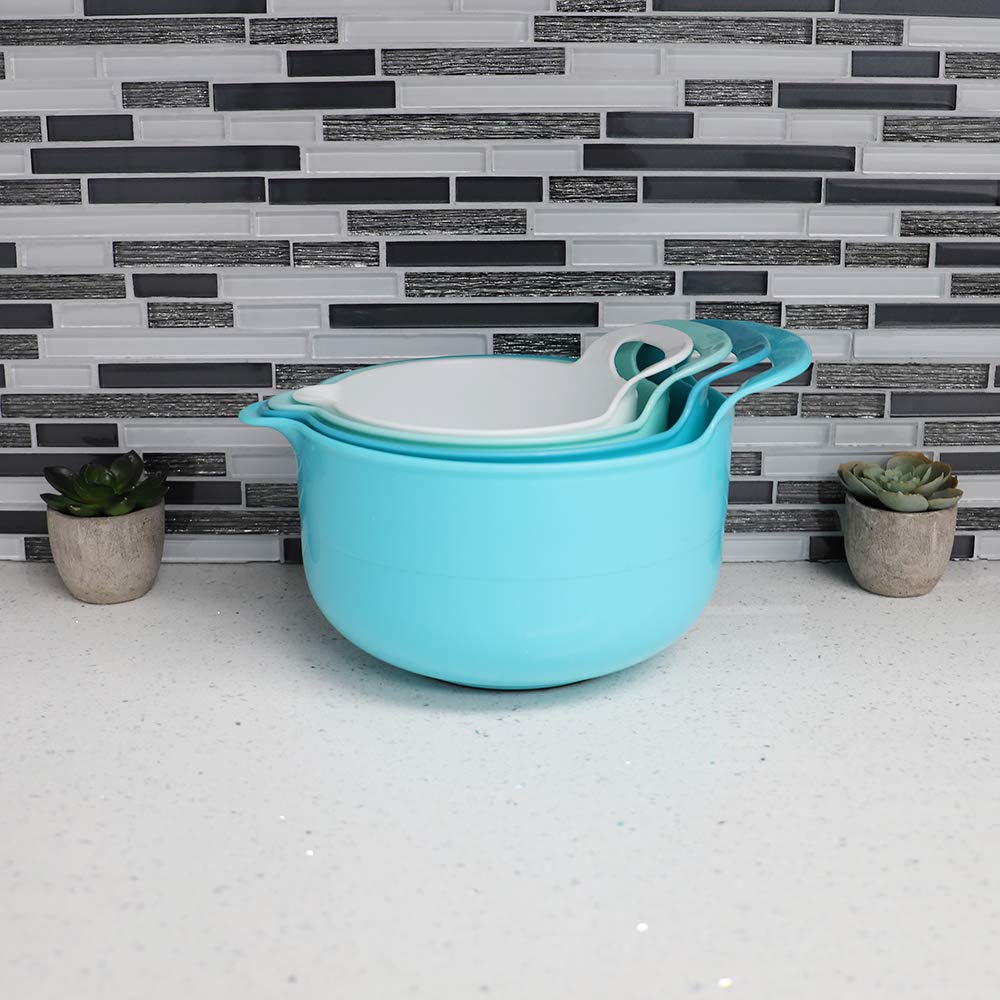 Home Basics Mb37025 Nesting Bowls, 10.75'' X 8.50'' X 6.00'', Blue/Teal/White