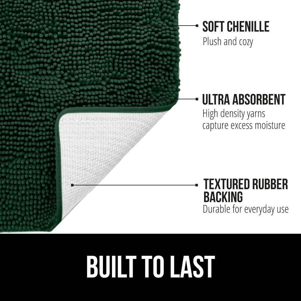 Gorilla Grip Plush Absorbent Shaggy Chenille Bath Rug Mat for Toilet Base with Rubber Backing  Machine Washable  Microfiber Bathroom Contour Mats for Toilets  Bath Room Decor  Square 22.5x19.5  Hunter