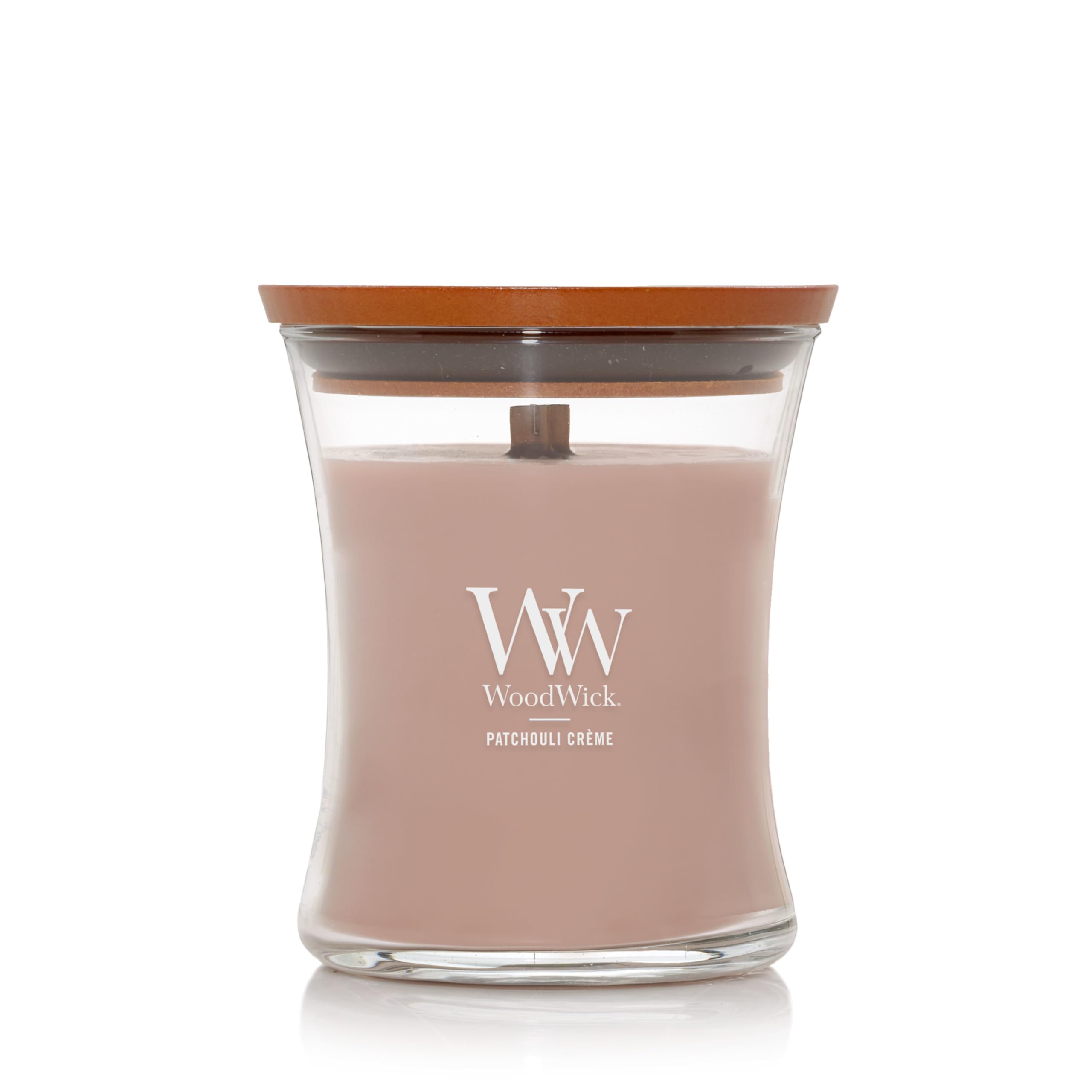 WoodWick Patchouli Crme Gifts for Women and Men, 9.7 oz Medium Hourglass Candle with Crackling Wick