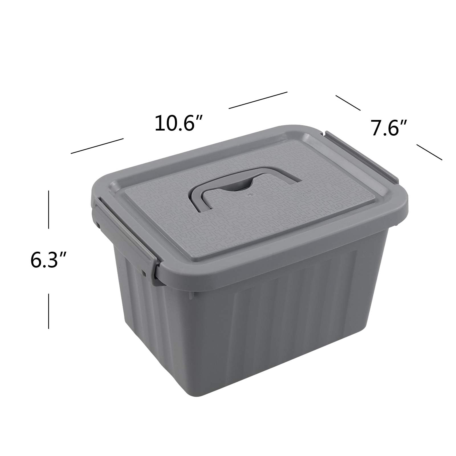 Uumitty 4 Packs Plastic Lidded Storage Box, 6.5 Quart Organizing Latch Bin With Lid/Handles, Grey
