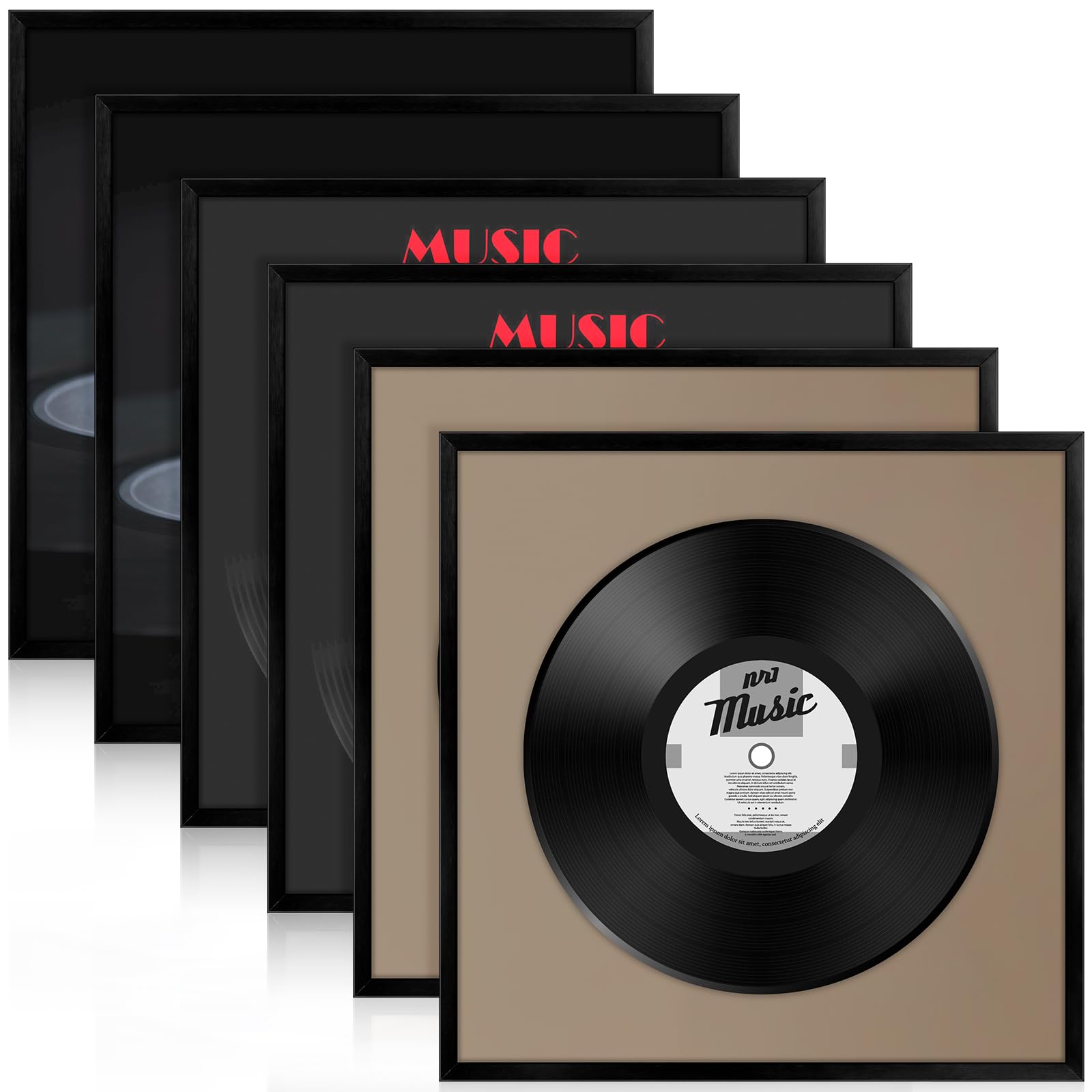 Treela 6 Pcs Black Vinyl Record Album Frame 12.5 x 12.5 Inch for Display 12 Inch Record Cord with Cover Aluminum Alloy Music Alb