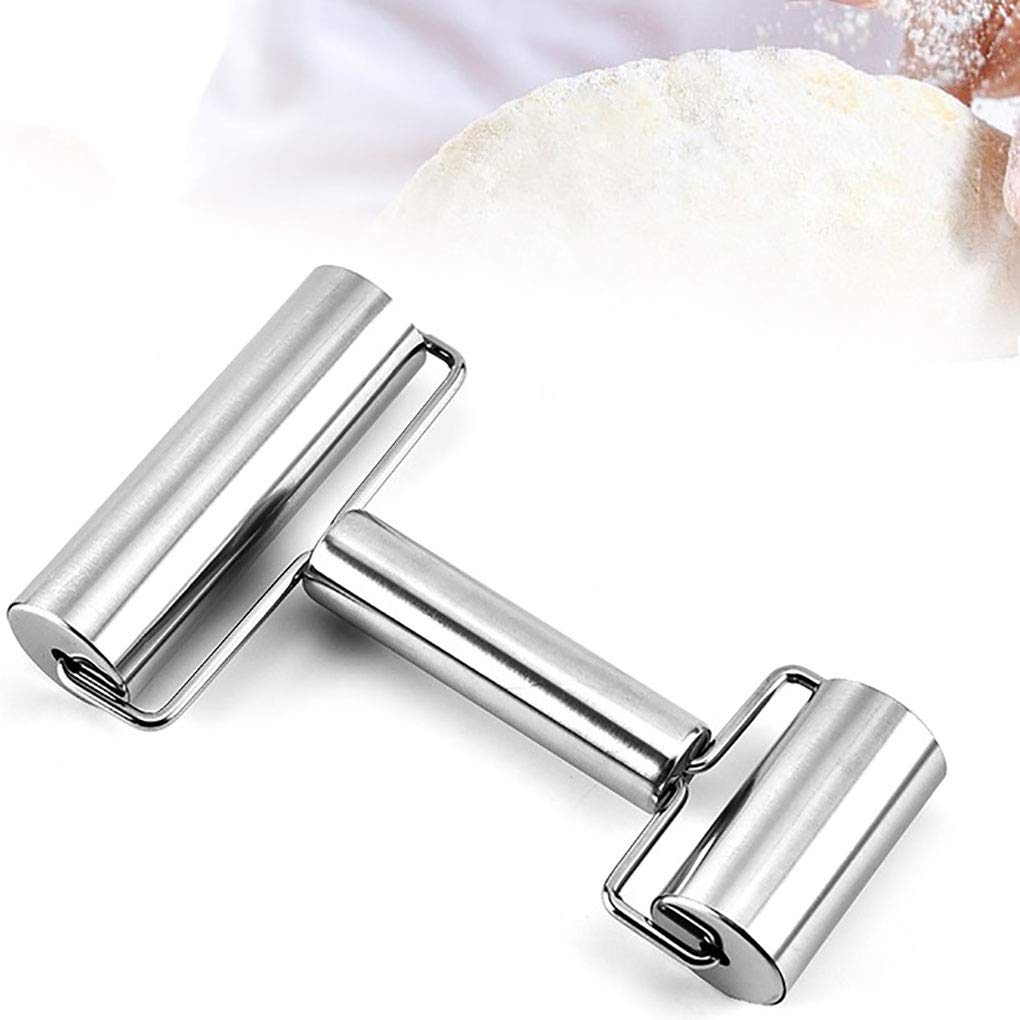 Goeielewe Rolling Pin Double Roller, Stainless Steel Pastry And Pizza Double Dough Baker Roller Metal Kitchen Utensils Ideal For