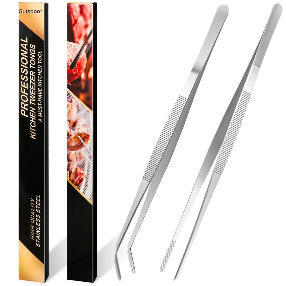 Gutsdoor Kitchen Tweezers Set Stainless Steel Tongs Tweezers Set Of 2 With Precision Serrated Tips For Cooking And Medical (12 I