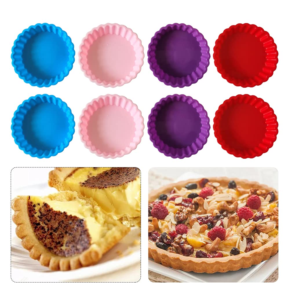 Pxrje Silicone Quiche Pan,8Pcs Pie Panrouruan Round 4 Inch Tart Mold Non Stick For Cooking Baking.(Random Color)