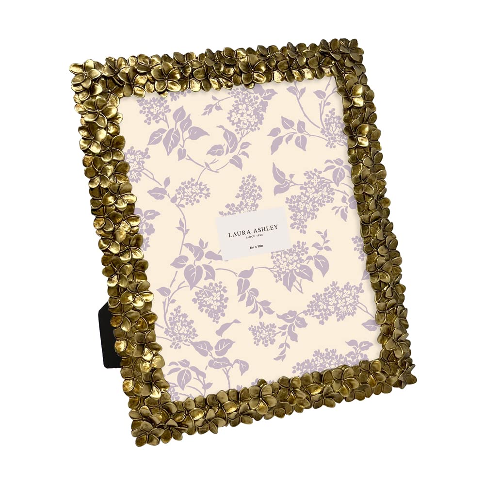 Laura Ashley 8x10 Gold Flower Textured Hand-Crafted Resin Picture Frame w/Easel & Hook for Tabletop & Wall Display, Decorative F