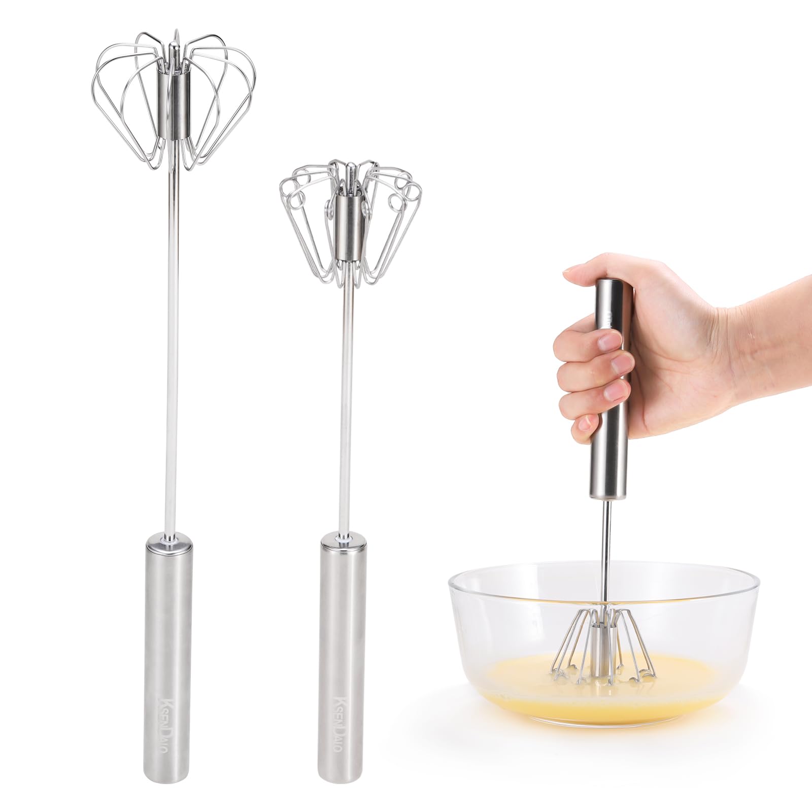 Ksendalo Sus304 Stainless Steel Whisk & Beater Set - Manual & Automatic Handheld Easy Semi-Auto Mixer For Cooking - 12 & 14Inch