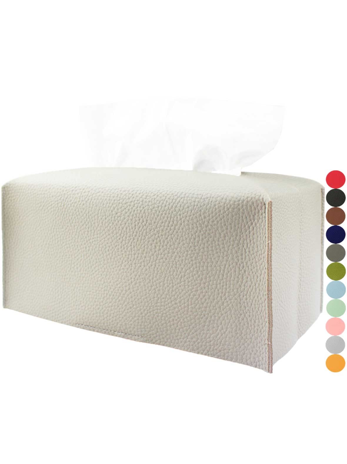 Large Rectangle Tissue Box Cover - Plus Size Tissue Box Holder Long With Bottom Belt [Jesmini, Light Gray] Faux Leather Rectangu