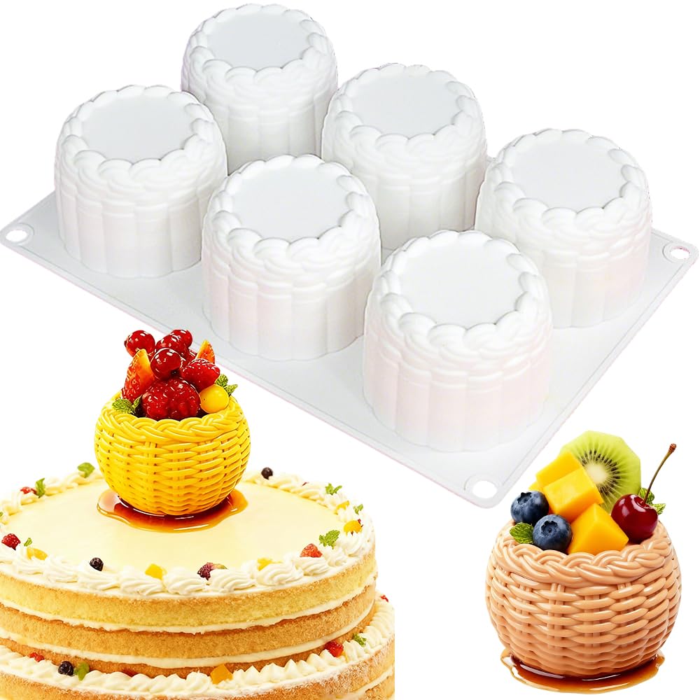 6Hole 3D Flower Basket Mousse Cake Mold Food Grade Silicone Molds Cute Silicone Molds for Baking Cake Dessert Braided Basket Je