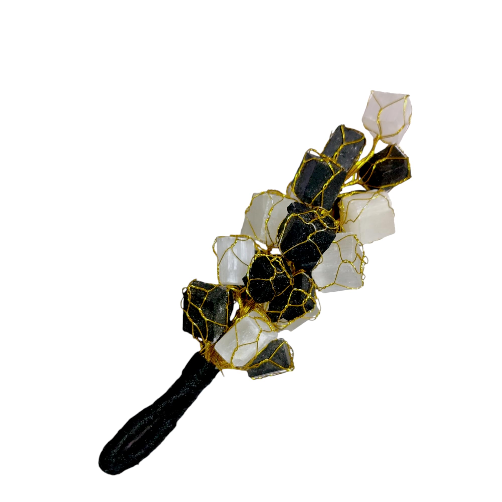 Sawcart Set of 2 Natural Black Tourmaline & Selenite Rough Tumble Chunks Door Car Hanging for Good Luck Vaastu Correction Protec