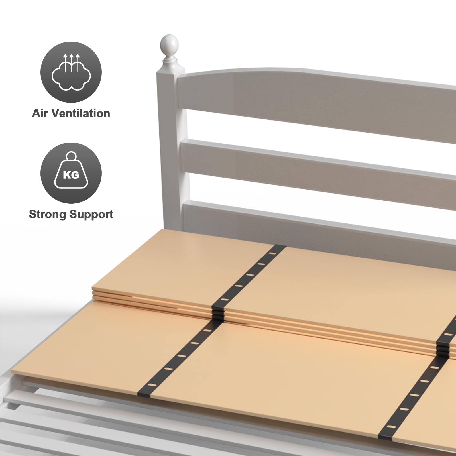 Imperius Queen Bunkie Board - Wooden Bed Slats Support (57"x80") in Log Finish, Model 1