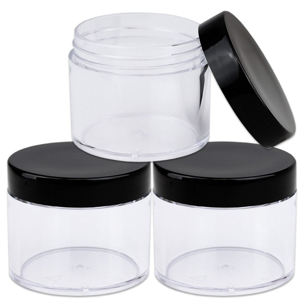 Beauticom 60 Grams/60 Ml (2 Oz) Round Clear Leak Proof Plastic Container Jars With Black Lids For Travel Storage Makeup Cosmetic