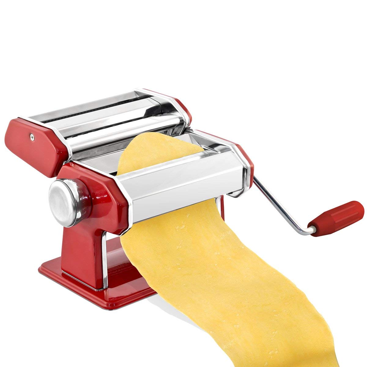 GOURMEX Stainless Steel Pasta Maker | Adjustable Thickness | Red | Ideal for Homemade Spaghetti & Fettuccini | Model gthyj87