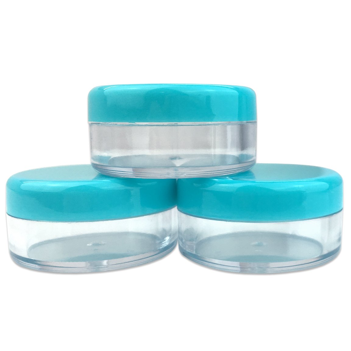 Beauticom (Quantity: 200 Pieces) 5G/5Ml Round Clear Jars With Teal Sky Blue Lids For Scrubs, Oils, Toner, Salves, Creams, Lotion
