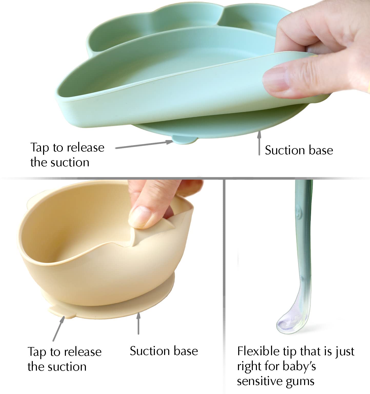 YMCF Products Baby or Toddler Feeding Set | Silicone Bib, Divided Plates, Suction Bowls & Spoons, Dishwasher-Safe, Easy-Wipe Cle