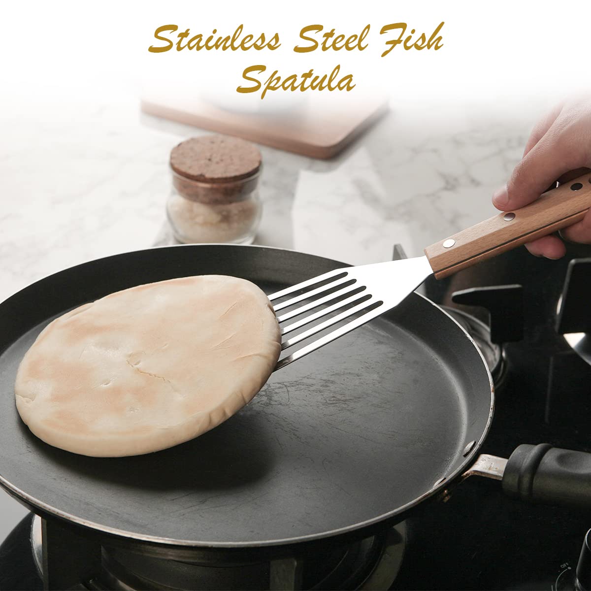 Osprey Wooden Handle Fish Spatula With Stainless Steel Slotted Turner, Wide Thin And Lightweight Fish Turner For Flipping And Tu