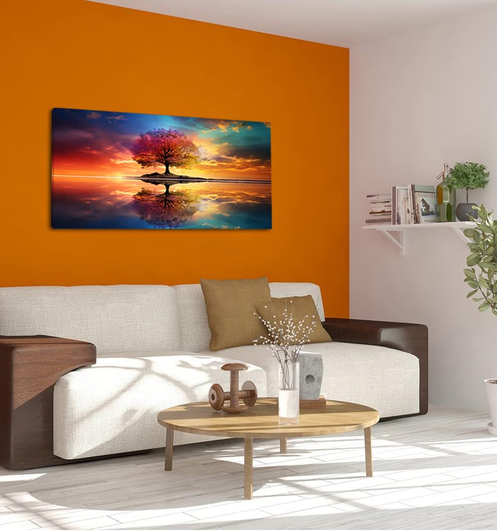 Lasdel Tree Alone Standing Middle Of Lake Landscape Canvas Wall Art For Living Room Bedroom Home, Beautiful Nature Scenery Paint