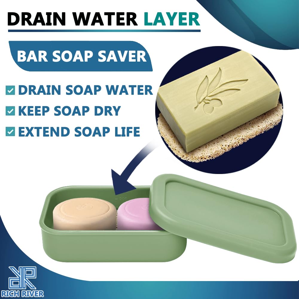 Enhanced Leak Proof Traveling Soap Holder With Lid, Shampoo Bar & Conditioner Bar Holder, Soap Container With Draining Layer, Po