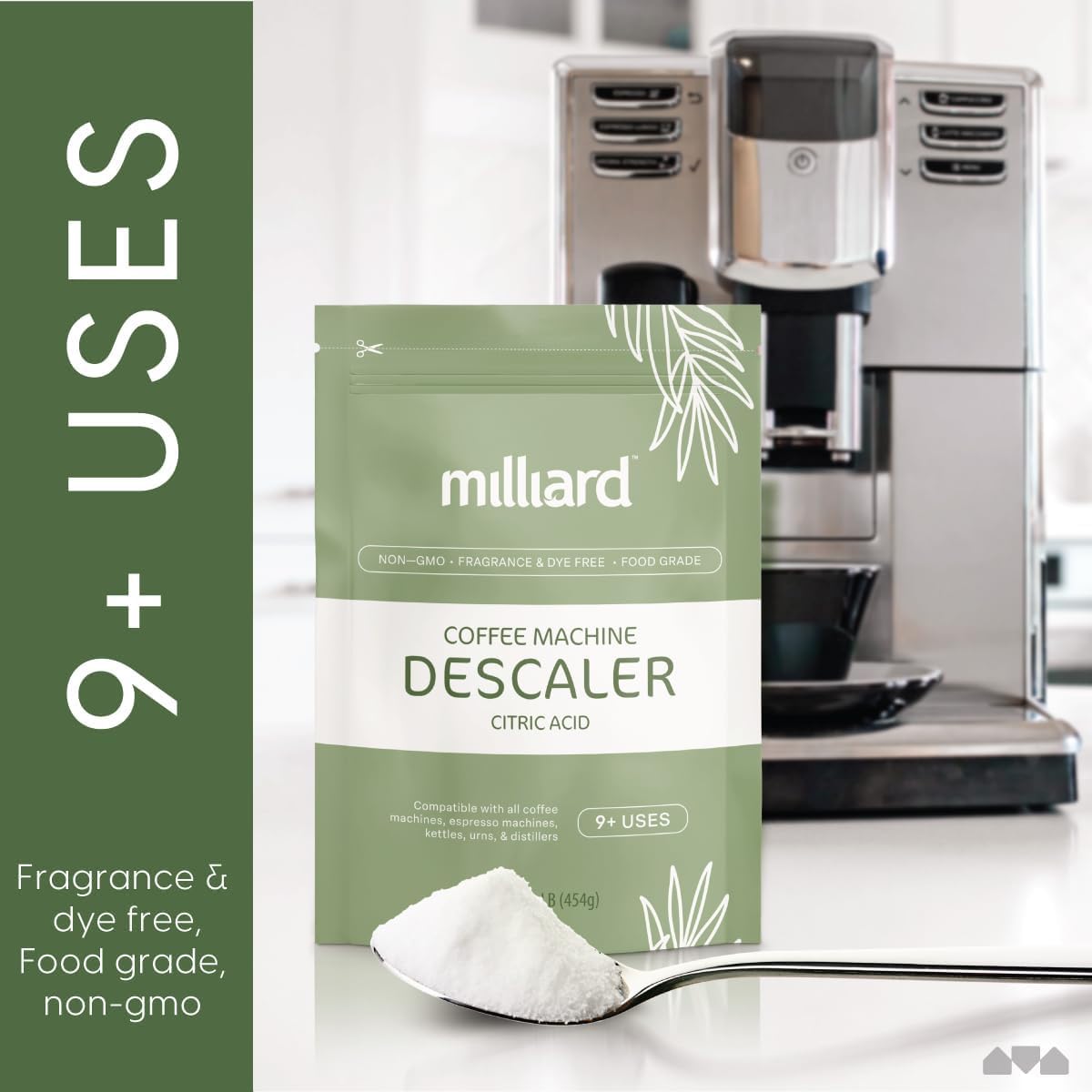 Milliard Descaler Powder - Coffee & Espresso Machine Descaling Cleaning Solution For Use With Keurig, Breville, Nespresso, Delon