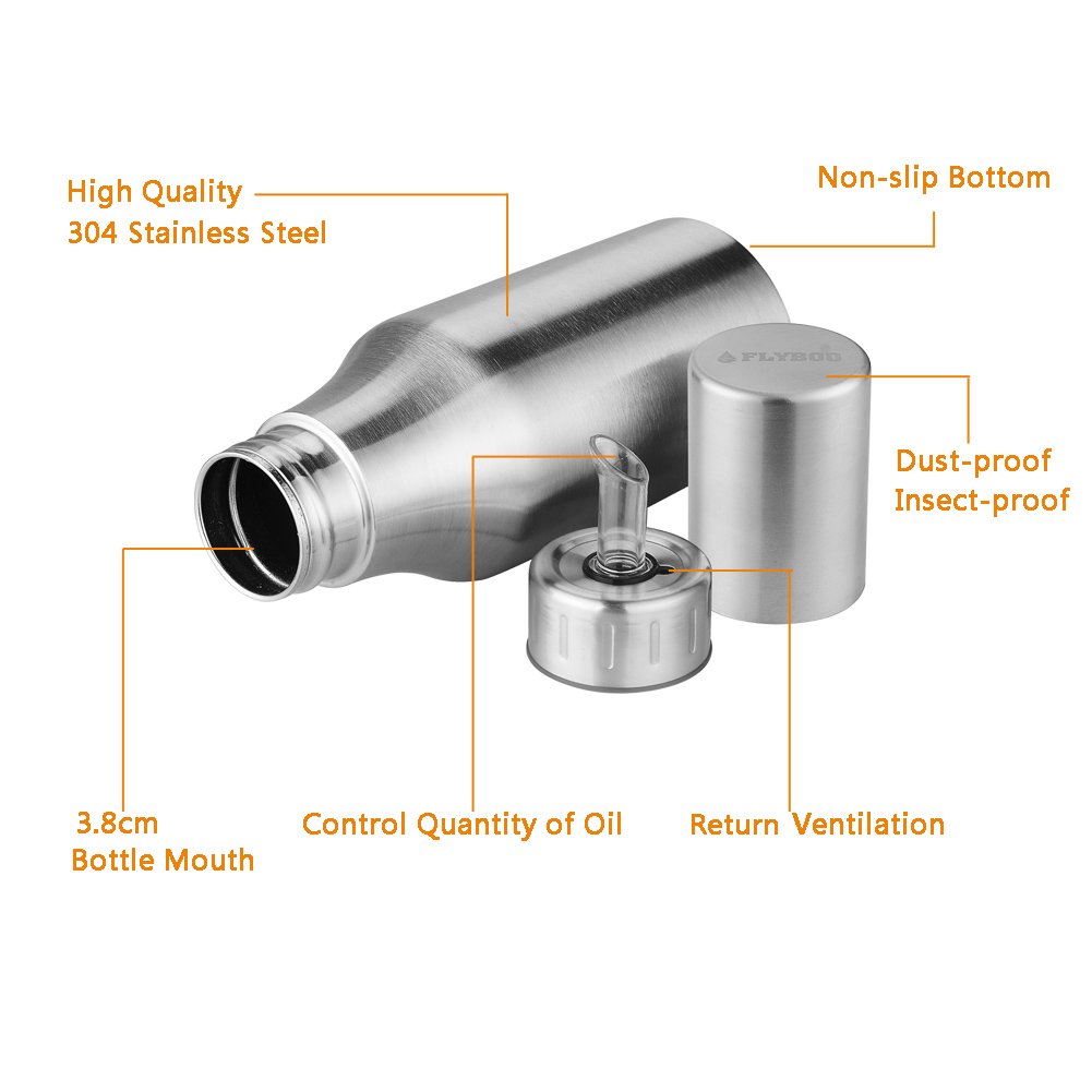 Flyboo Olive Oil Dispenser 25Oz Oil Bottle Stainless Steel Leak Proof Olive Oil Decanter For Kitchen (750Ml)